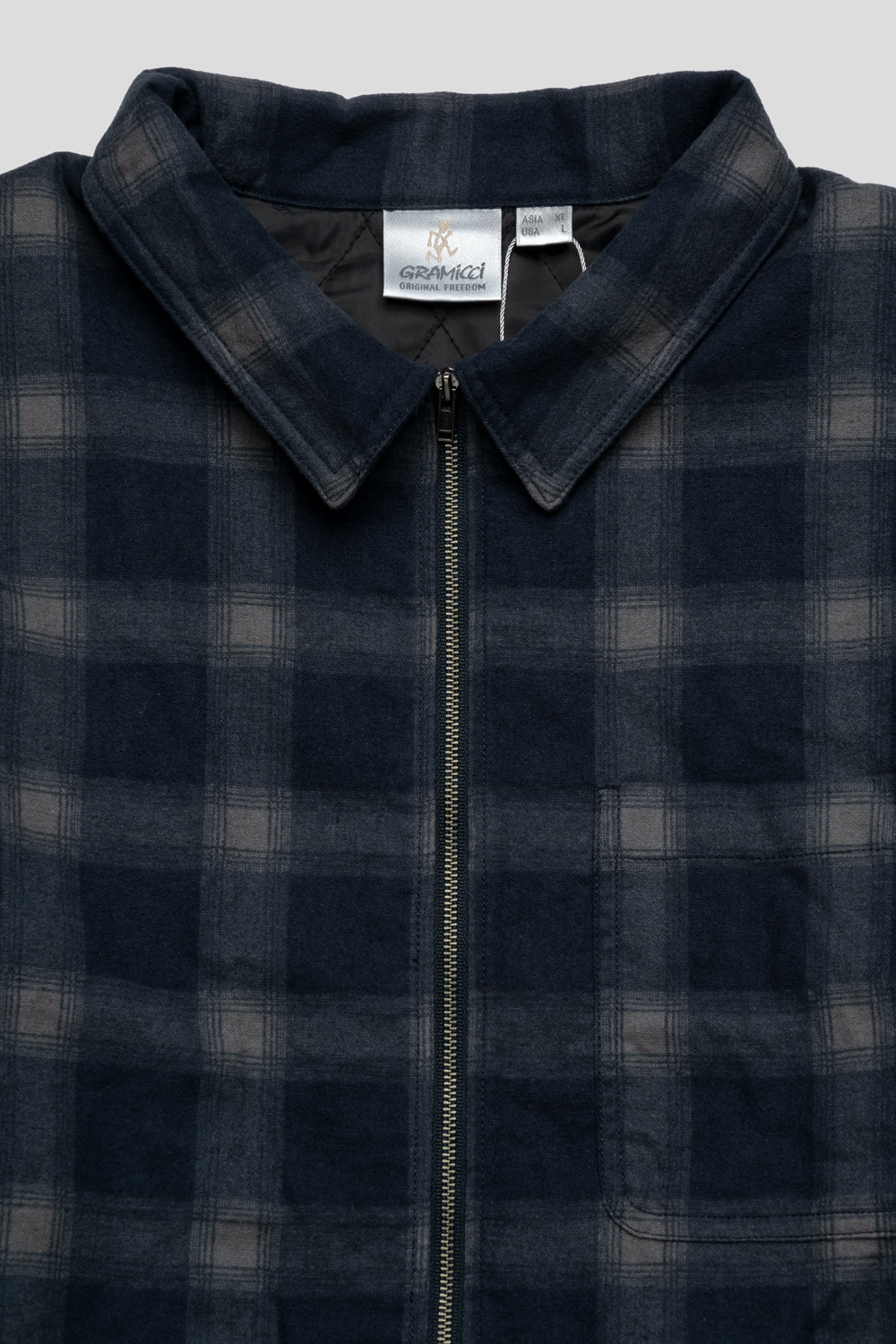 Gramicci Zip-Up Insulated Flannel Shirt 'Navy Shadow Plaid'