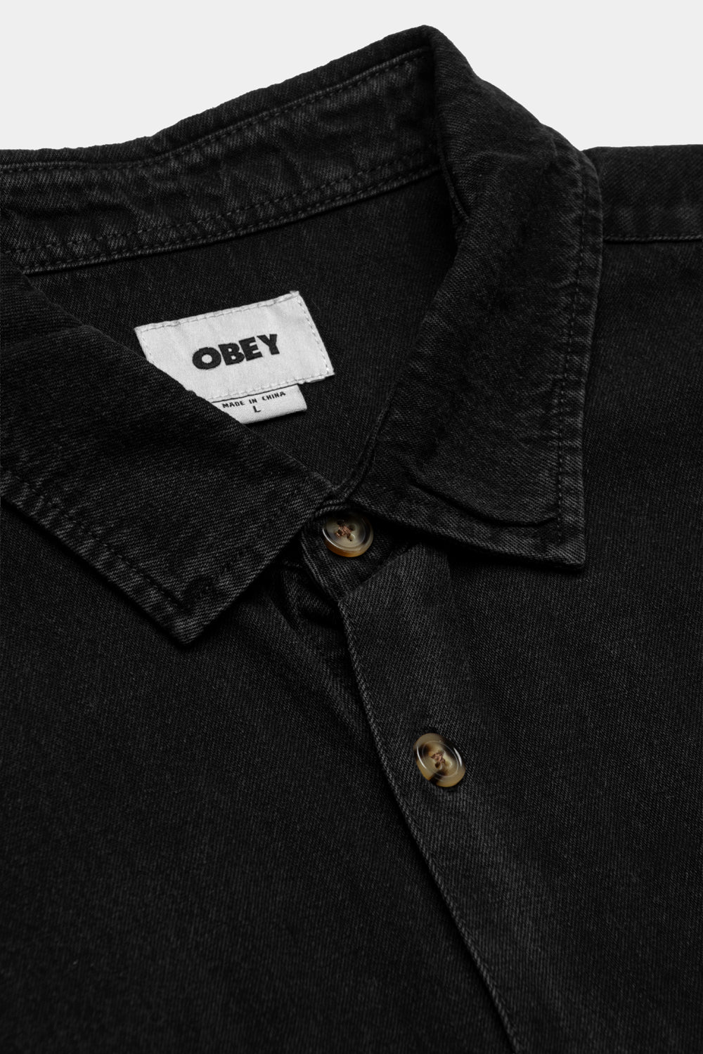 Obey Charlie Denim Woven Shirt 'Faded Black'-thumbmail-4