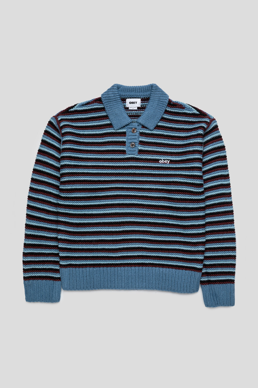 Obey Women's Colette Polo Sweater 'Blue multi'-thumbmail-1