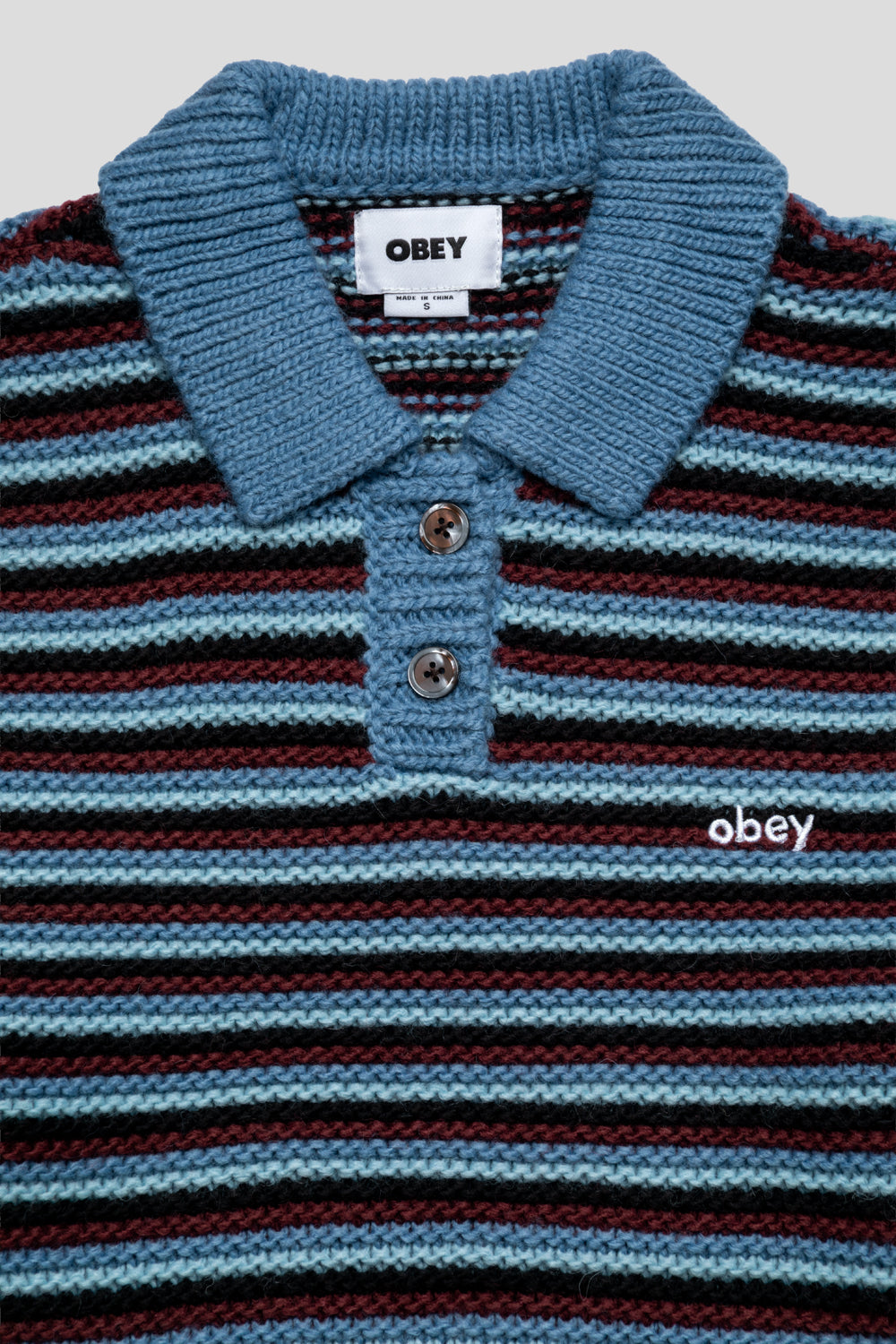 Obey Women's Colette Polo Sweater 'Blue multi'-thumbmail-2