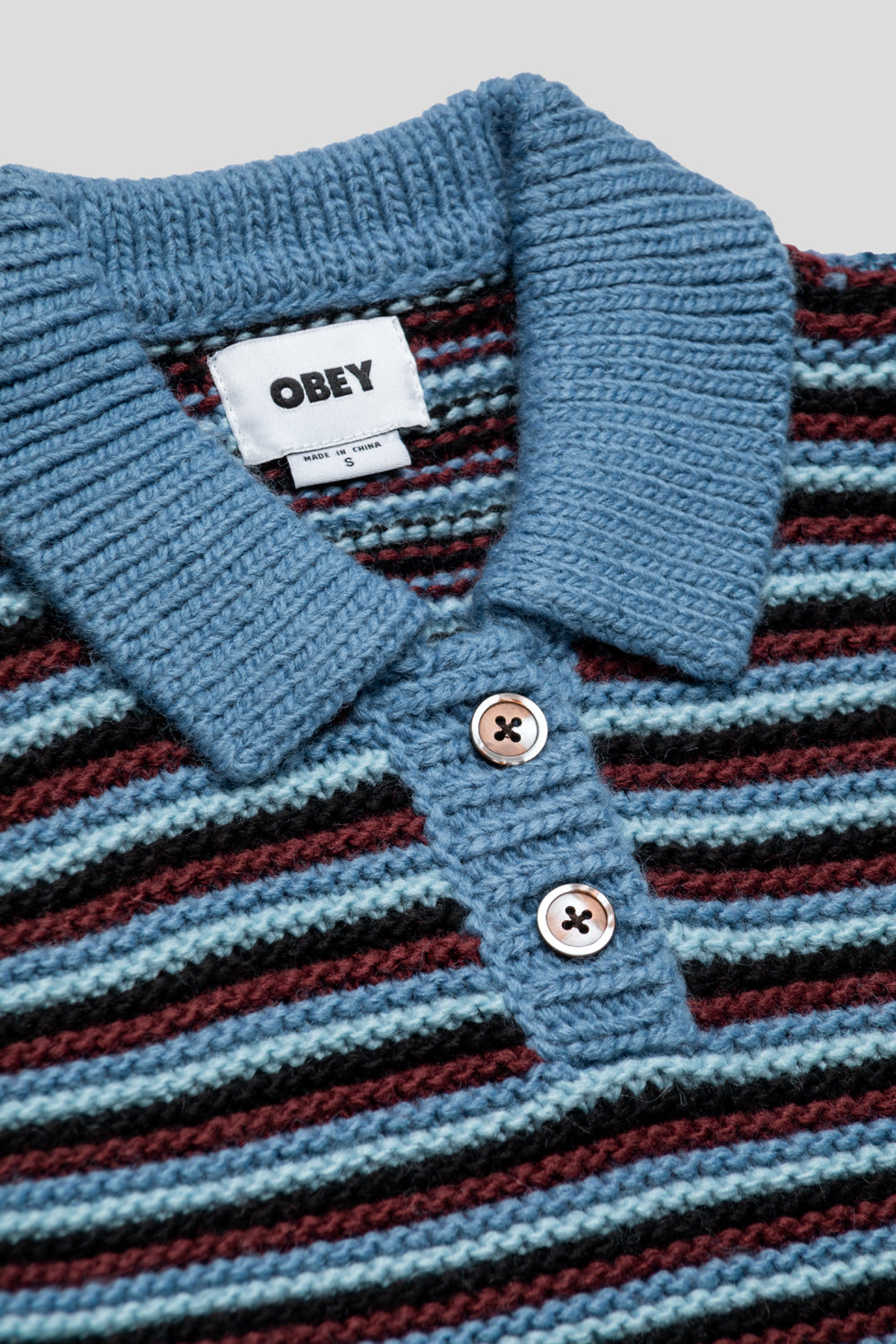 Obey Women's Colette Polo Sweater 'Blue multi'-thumbmail-3