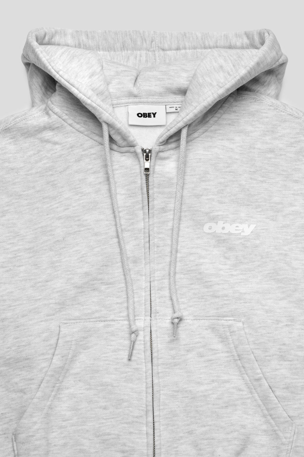 Obey Women's League Cropped Zip Hoodie 'Ash Heather Grey'-thumbmail-3