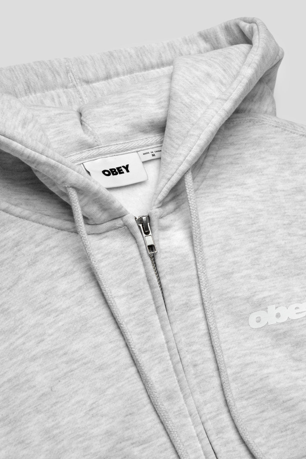 Obey Women's League Cropped Zip Hoodie 'Ash Heather Grey'-thumbmail-5