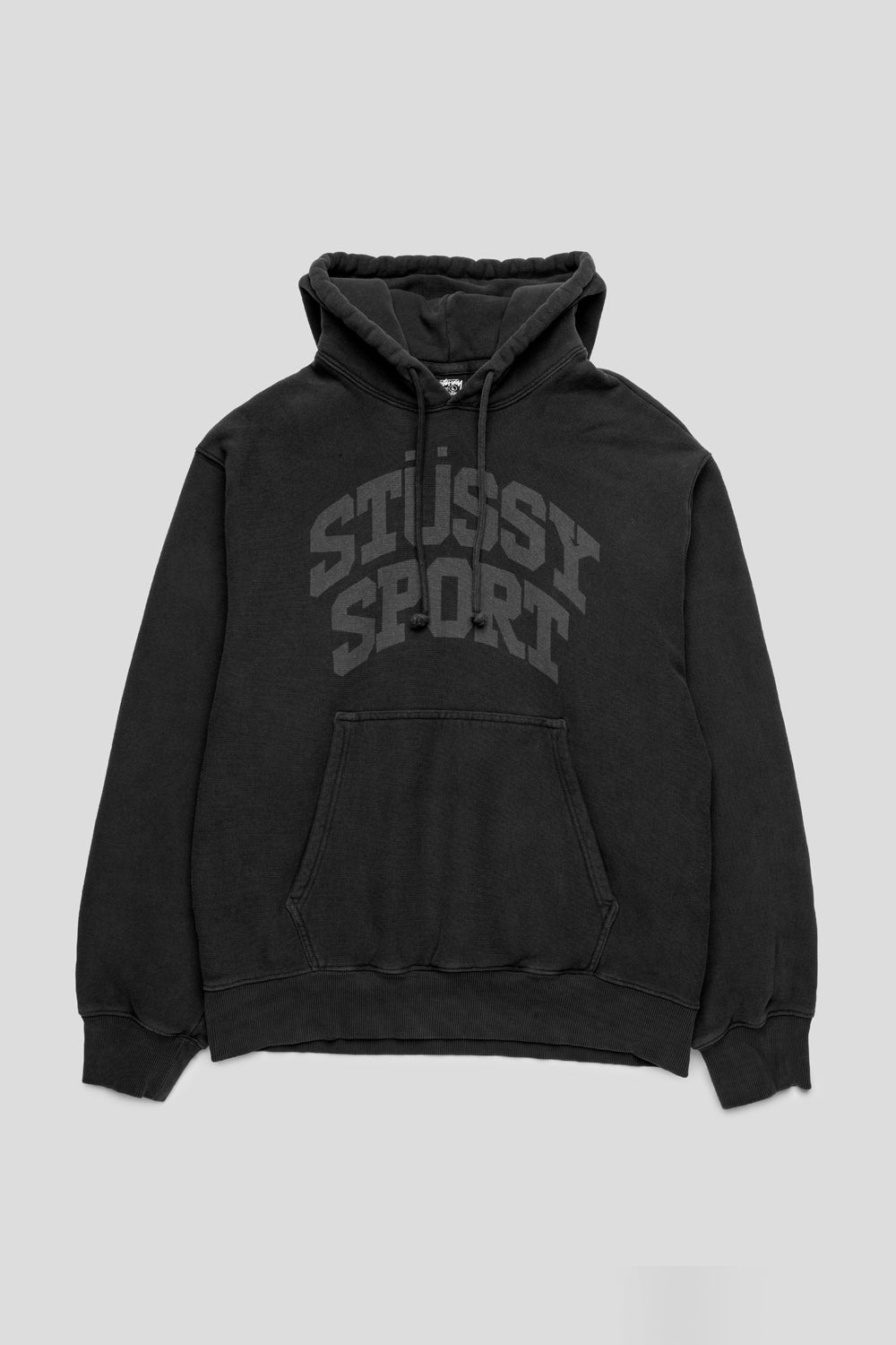 Stussy Block Sport Garment Dyed Hoodie 'Faded Black'-thumbmail-1