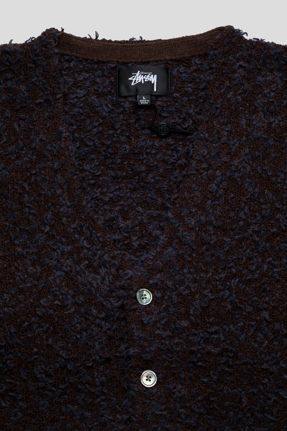 Stussy Textured Cardigan 'Navy / Brown'